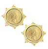 Gold Queen Elizabeth II coin stud earrings.