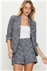 Skies Are Blue Blue Multi Tweed Open Front Blazer.