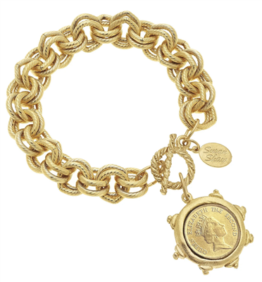 Women's gold chain bracelet with gold Queen Elizabeth Coin