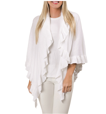 Ladies cotton ruffle wrap in white.