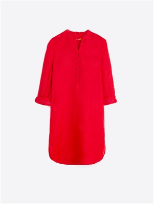 Vilagallo Short Coral Red Linen Dress