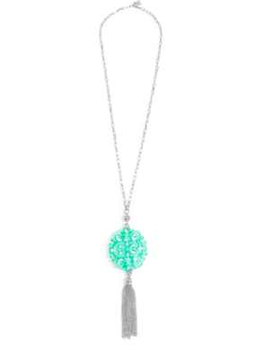 36 inch chain necklace with mint resin cutout pendant with silver hardware