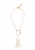 Women's 16" Pearl Bold Collar Necklace with cream fringe tassel