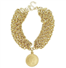 Women's gold 3 strand chain choker necklace with Princess Diana Coin from Susan Shaw. Triple gold plated, made in Texas.