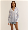 Blue and White Long Sleeve Linen Button Front Shirt