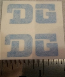 DG 1 3/8" x 5/8" light blue die cut sticker decal set.