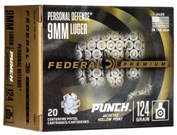 Federal Premium 9MM 124gr Punch Jacketed Hollow Point - 20rd Box