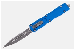 Microtech Dirac D/E OTF Auto Knife Blue / Stonewash - 2.92" Serrated Blade