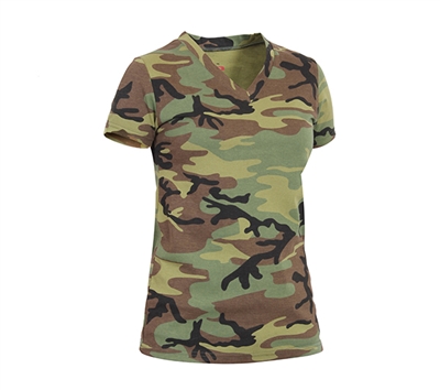 Rothco Womens Woodland Camo V-Neck T-Shirt - 5653