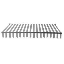 Motorized Retractable Black Frame Patio Awning 10 x 8 Feet - Grey and White Stripes - ALEKO