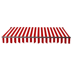 Motorized Retractable Black Frame Patio Awning 10 x 8 Feet - Red and White Stripes - ALEKO