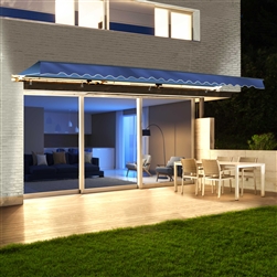 Half Cassette Motorized Retractable LED Luxury Patio Awning - 3 x 2.4 Meters (10 x 8 Feet) - Blue- ALEKO