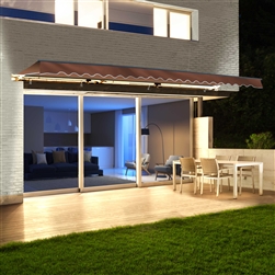 Half Cassette Motorized Retractable LED Luxury Patio Awning - 3 x 2.4 Meters (10 x 8 Feet) - Brown - ALEKO