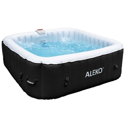 Square Inflatable Jetted Hot Tub Spa With Cover - 6 Person - 265 Gallon - Black and Gray - ALEKO