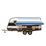 Motorized Retractable RV/Patio Awning - 12 x 8 Feet - Blue Striped - ALEKO