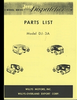 Illustrated Parts List for 2-Wheel Drive Jeep Dispatcher, Model DJ-3A