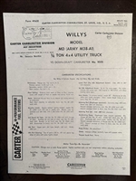 Official Carter Carburetor Form 4960B: Specifications and Parts Listing Model YS950S used on M38A1 (G758)