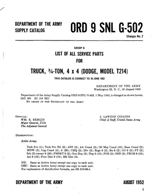 ORD 9 G502:  Change #2 Parts for Dodge/Boyertown Ambulance