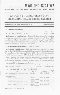 MWO G741-W7 Spare Wheel Carrier (M37 G741)