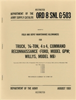 ORD 8 G503 Spare Parts and Equipment Listing for MB/GPW (1951)