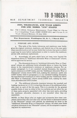 TB 9-1802A-1 Technical Bulletins on GMC Model 270 Engine used in DUKW & CCKW (G508/501)