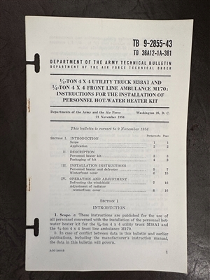 TB 9-2855-43 Installation of Personnel Hot Water Heater in M38A1 / M170