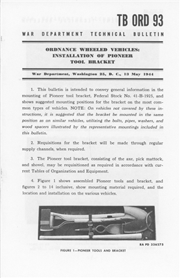 TB ORD 93 Ordnance Wheeled Vehicles: Installation of Pioneer Tool Bracket (WW2)