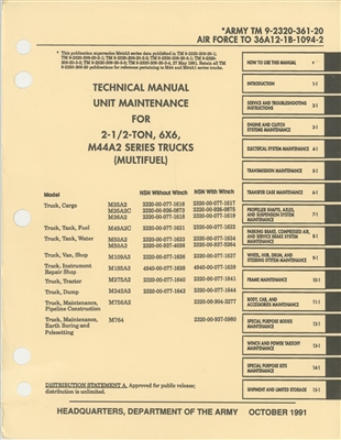 TM 9-2320-361-20 Maintenance Manual for for 2 1/2 Ton "REO" M-Series 6x6 Truck (G742) - Late Models: -A2 & A3.
