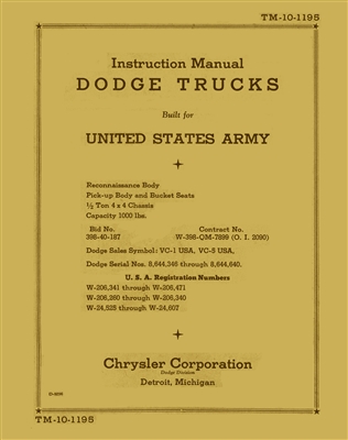 TM 10-1195 Instruction Manual 1/2 Ton Dodge 4x4 VC-1,2,3,4,5