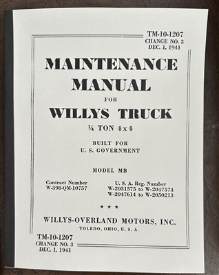 TM 10-1207 Maintenance Manual Change #3 for Willys MB