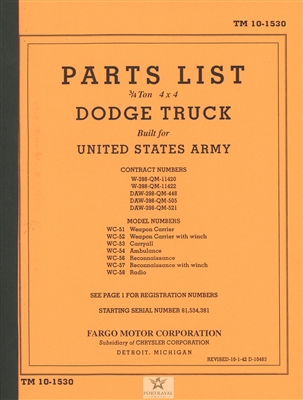 TM 10-1530 Parts Manual Dodge 3/4 (G502)
