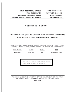 TM 5-6115-585-34 Rebuild Manual for MEP 003A Generator