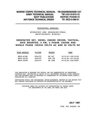 TM 5-6115-615-12 Operator Manual for MEP-016B, MEP-021B & MEP-026N