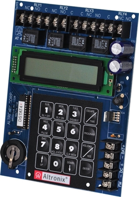 Altronix AT4B Timer (365 Day 24 Hour Annual Event, 4 Channel, Alphanumeric LCD Display, Battery Charger, Board)