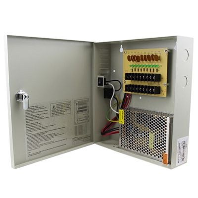 SV-CP1204-5A, 12 volt DC, 7 amp, 9 Port, Output, CCTV, Power Supply, LTS, LTB305, Outdoor Housing, Bracket, Aluminum, Beige, Low Voltage Supply cameras, cctv, LTS, LTH805, Outdoor, Back Open, Camera Housing, Aluminum, Beige, Model Number, SV-CP1209-10A