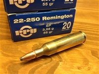 22-250 Remington PPU 55gr SP - 20 rounds