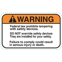 DECAL WARNING FEDERAL LAW PROHIBITS TAMPERING WITH SAFETY DEVICES