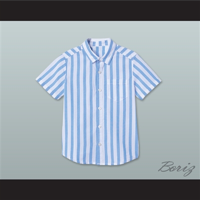 Good Burger Light Blue/ White Striped Polo Shirt