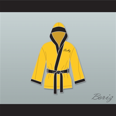 Rocky Balboa Italian Stallion Yellow Satin Half Boxing Robe with Hood