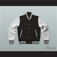 Black and White Varsity Letterman Jacket-Style Sweatshirt