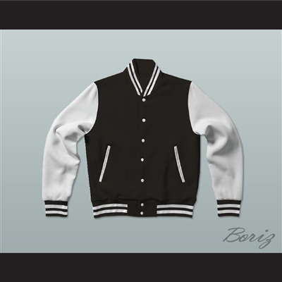 Black and White Varsity Letterman Jacket-Style Sweatshirt