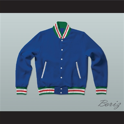 Blue, Red, Green and White Varsity Letterman Jacket-Style Sweatshirt