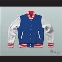 Blue, White and Red Varsity Letterman Jacket-Style Sweatshirt