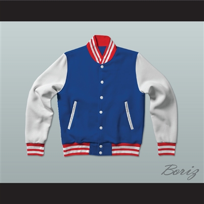 Blue, White and Red Varsity Letterman Jacket-Style Sweatshirt