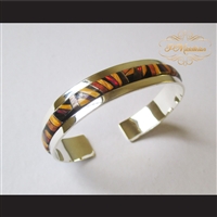 P Middleton Geometric Micro Inlay Cuff Bracelet Sterling Silver .925