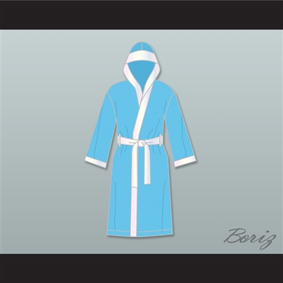 Clubber Lang South Side Slugger Light Blue Satin Full Boxing Robe with Hood