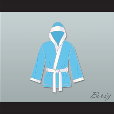 Clubber Lang South Side Slugger Light Blue Satin Half Boxing Robe with Hood