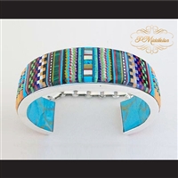 P Middleton Cobblestone Micro Inlay Cuff Bracelet Sterling Silver .925 Micro Inlay Stones