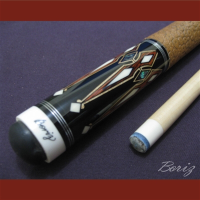 Boriz Billiards Brown Snake Skin Leather Grip Pool Cue Stick Original Inlay Artwork