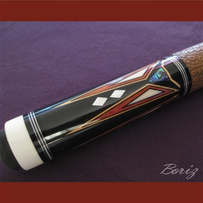 Boriz Billiards Brown Snake Skin Leather Grip Pool Cue Stick Original Inlay Artwork